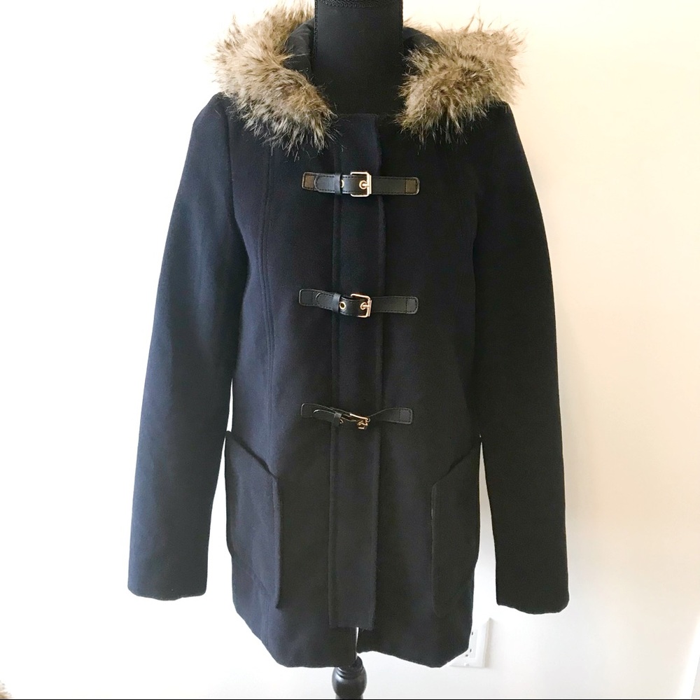 Navy coat with faux fur lined hood